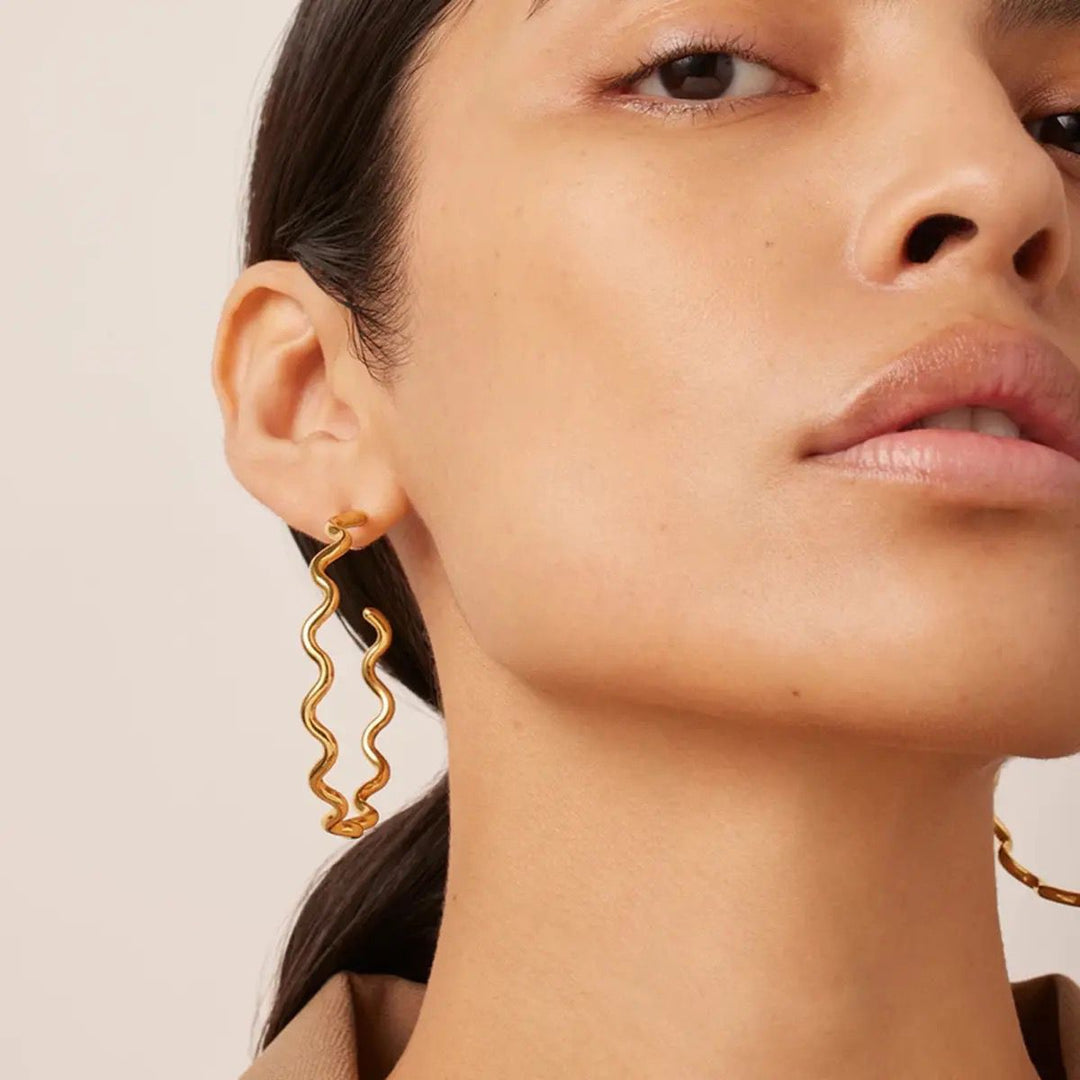 Large Wavy Stainless Steel Hoop Earring