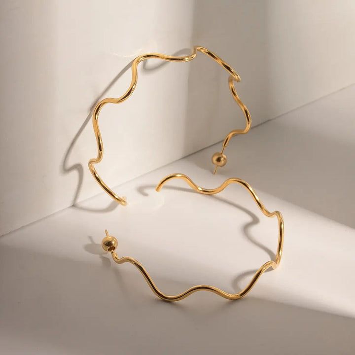 Large Wavy Stainless Steel Hoop Earring