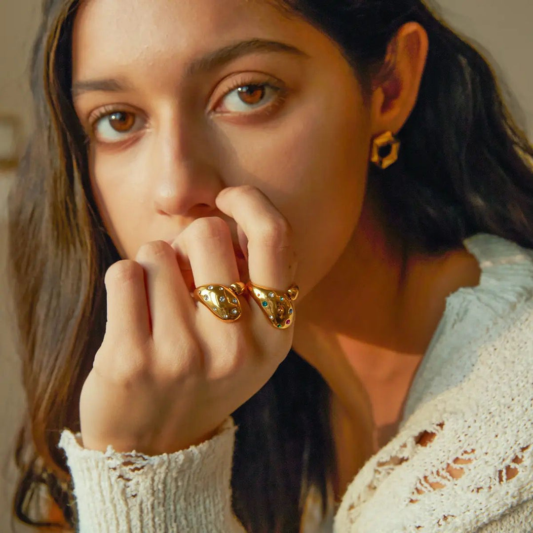 Tear Drop Zircon Stainless Steel Rings