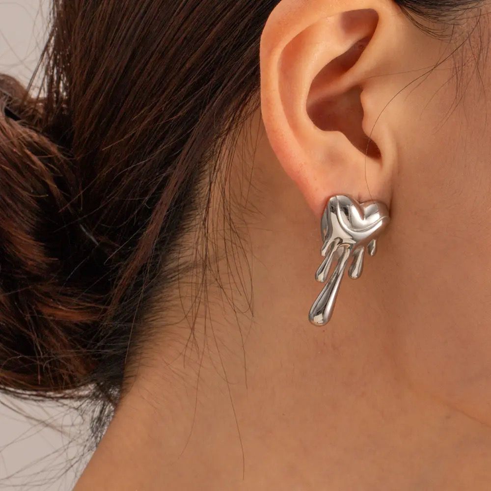 Silver Melting Heart Stainless Steel Earring