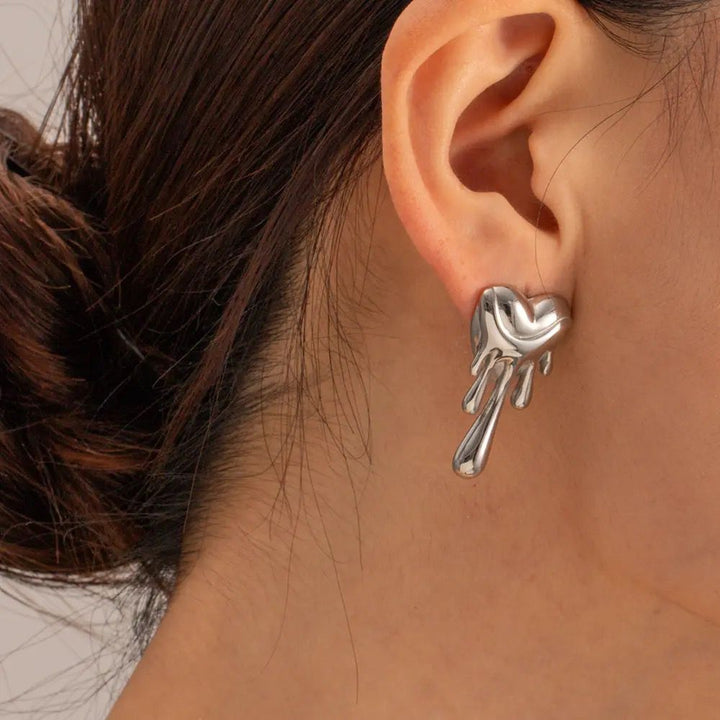 Silver Melting Heart Stainless Steel Earring