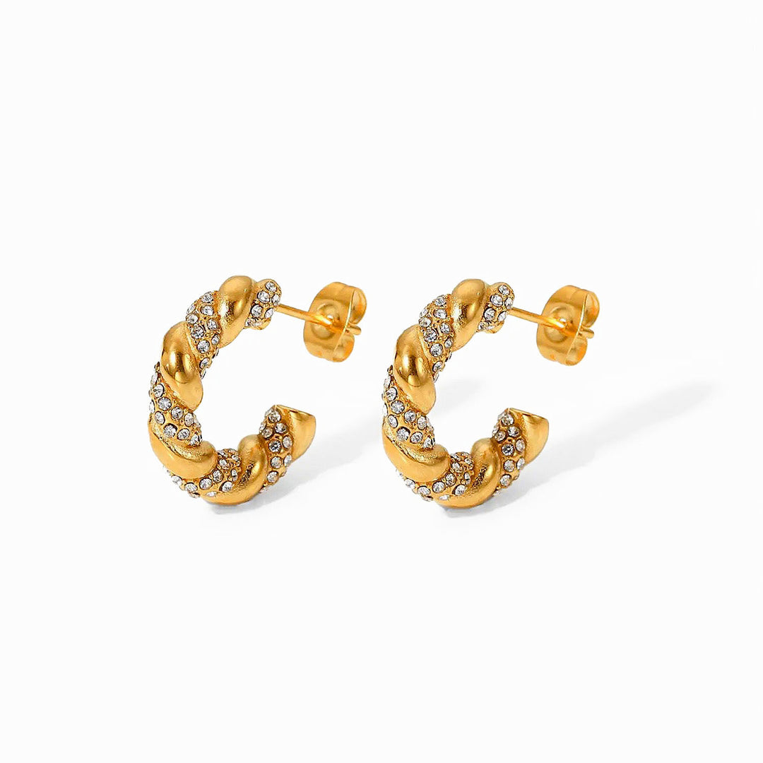 Twisted Zircon Stainless Steel Hoop Earring