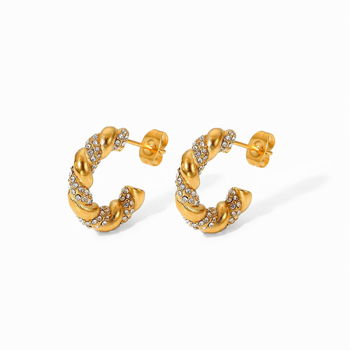 Twisted Zircon Stainless Steel Hoop Earring