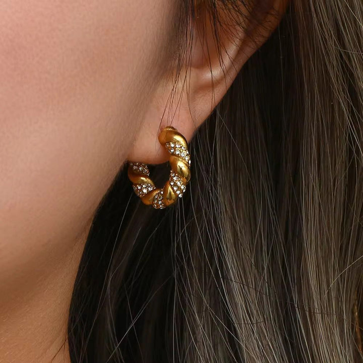 Twisted Zircon Stainless Steel Hoop Earring