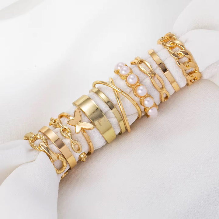 Gold Plated 10 Pc Rings Set