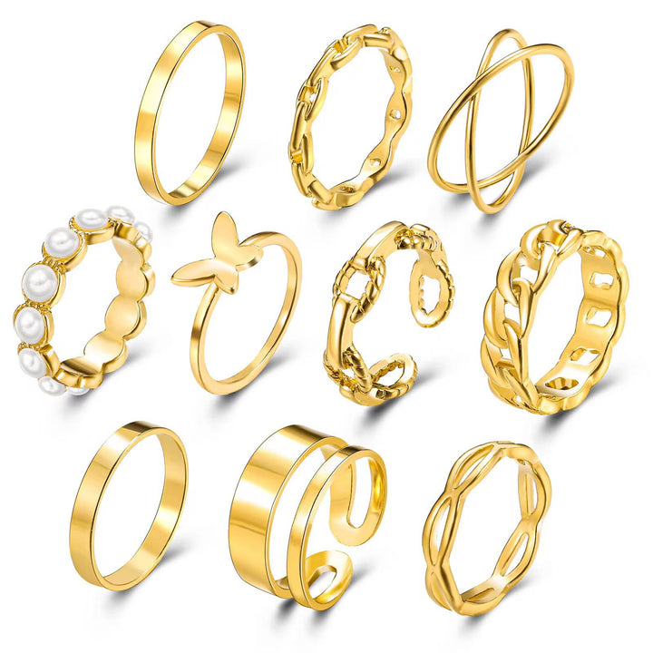 Gold Plated 10 Pc Rings Set