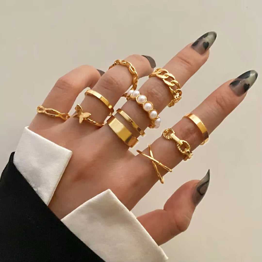 Gold Plated 10 Pc Rings Set