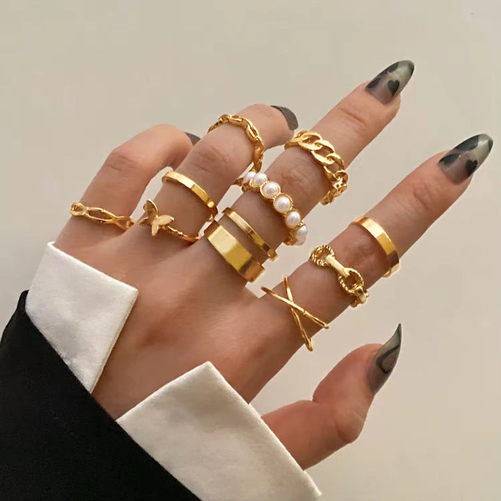 Gold Plated 10 Pc Rings Set