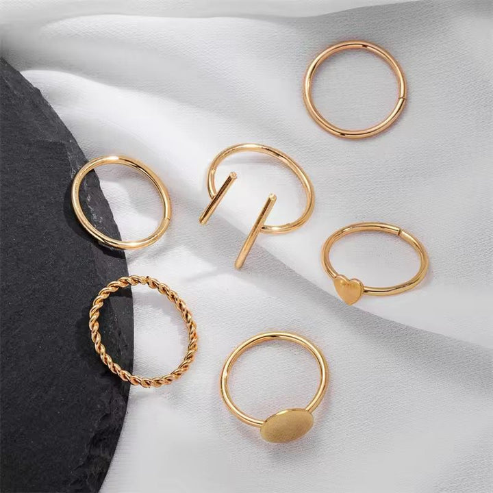 Set Of 6 Geometric Gold Plated Rings
