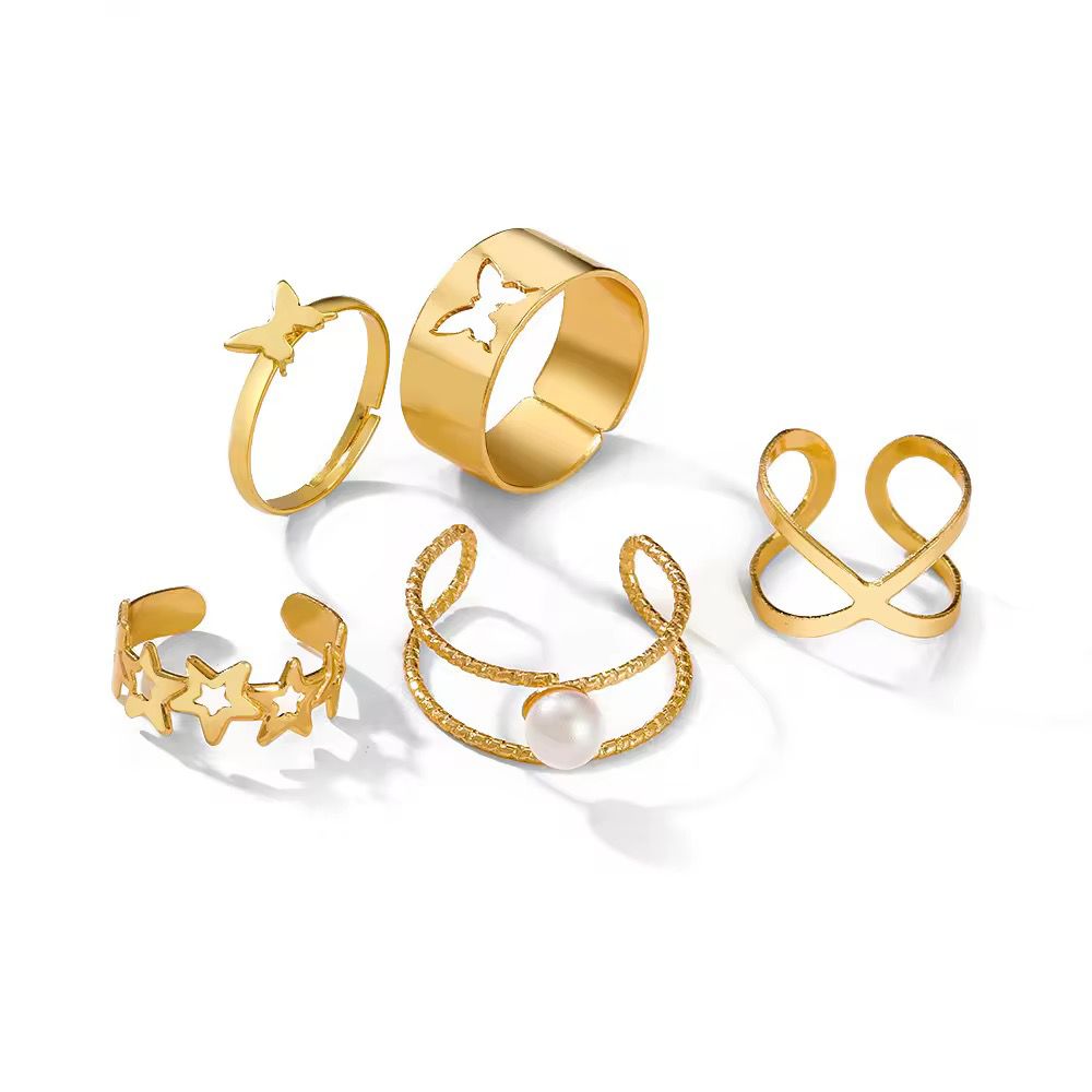 Gold Plated Butterfly Rings Set Of 5