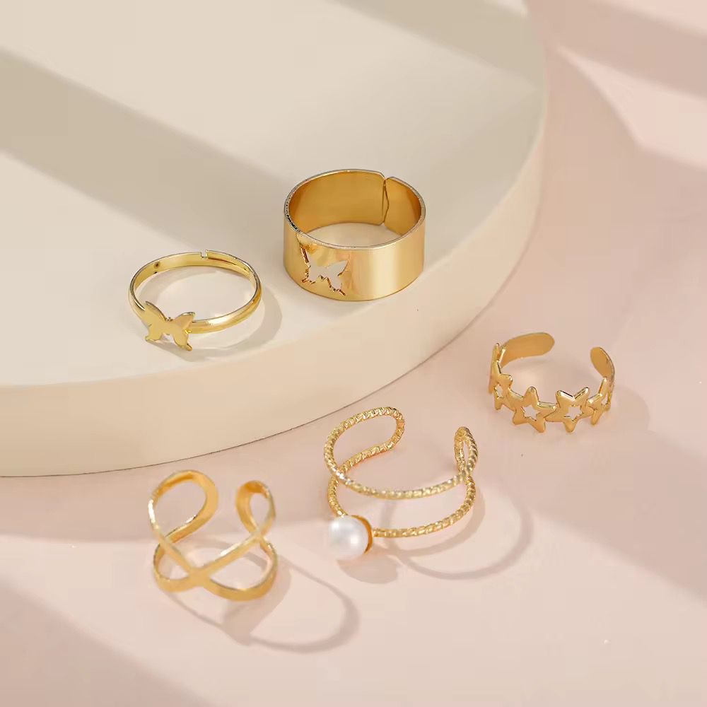Gold Plated Butterfly Rings Set Of 5