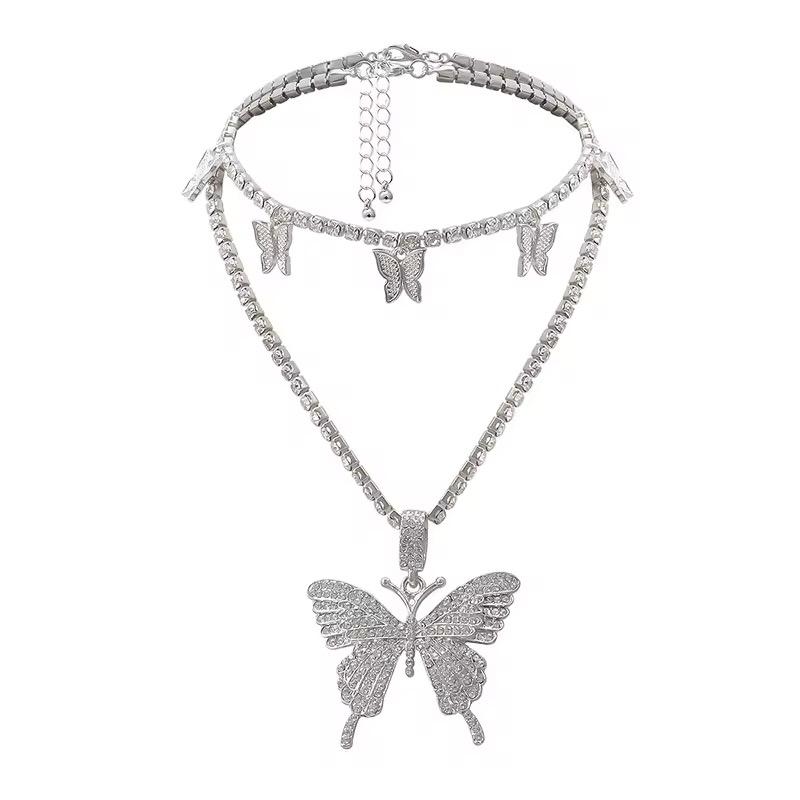 Double Layer Butterfly Choker & Necklace Combo
