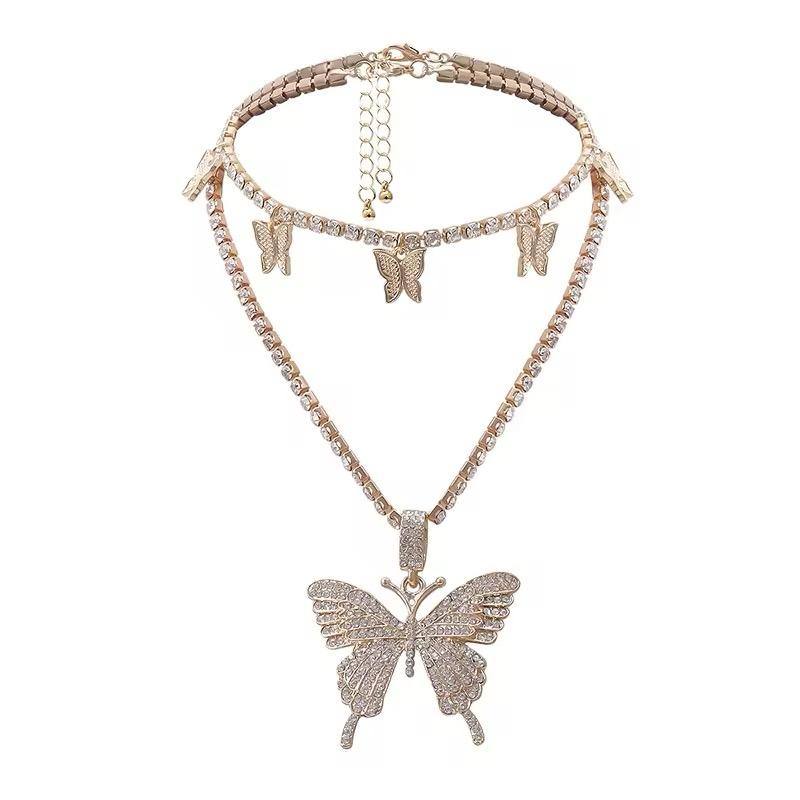 Double Layer Butterfly Choker & Necklace Combo