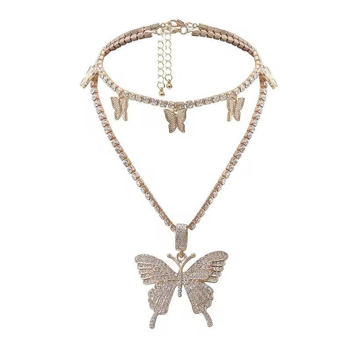Double Layer Butterfly Choker & Necklace Combo