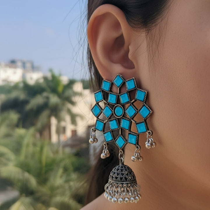 Mira Oxidised Silver Drop Earrings