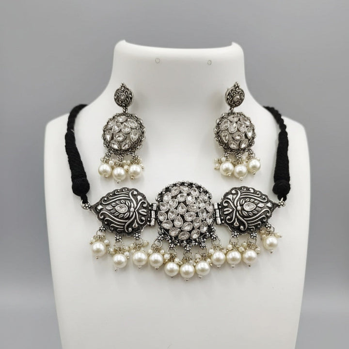 Crystal Embellished Oxidised Necklace Set