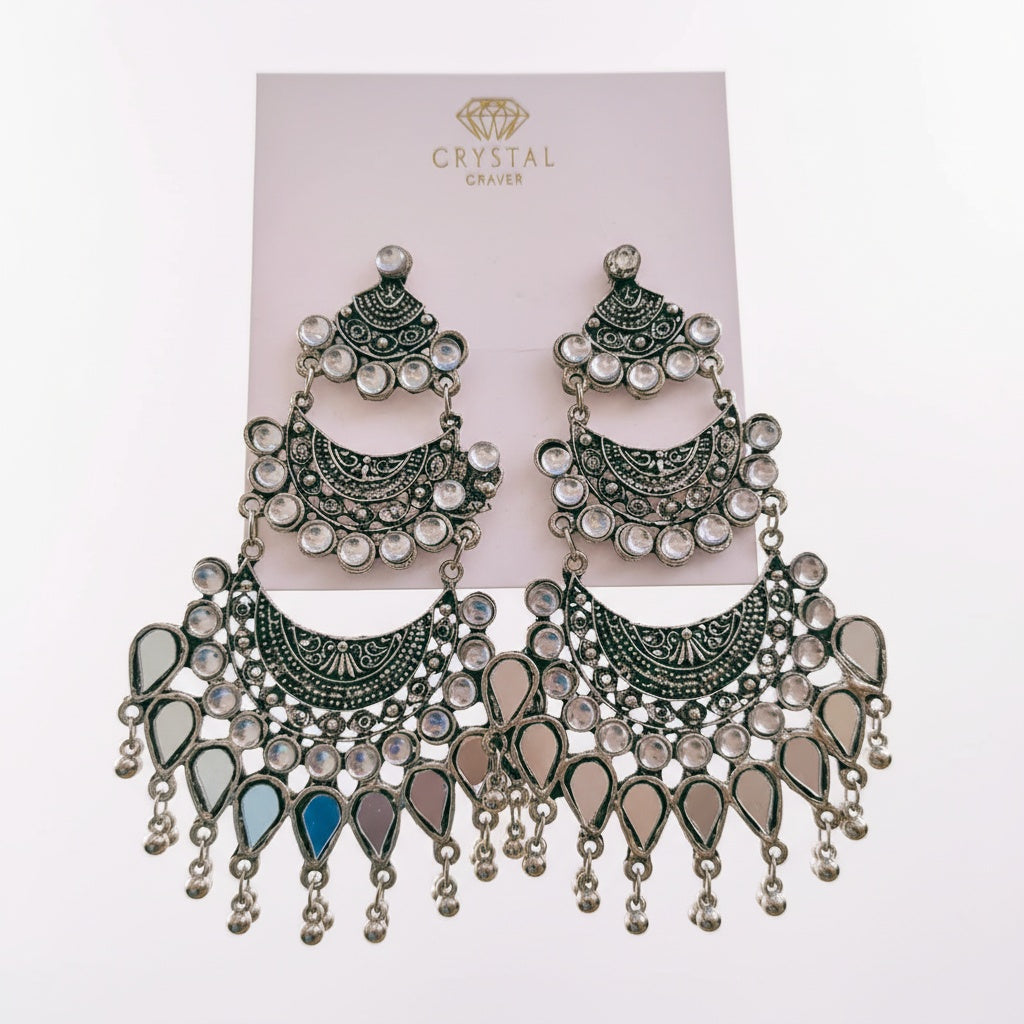 Long Bohemian Chandelier Oxidised Earrings
