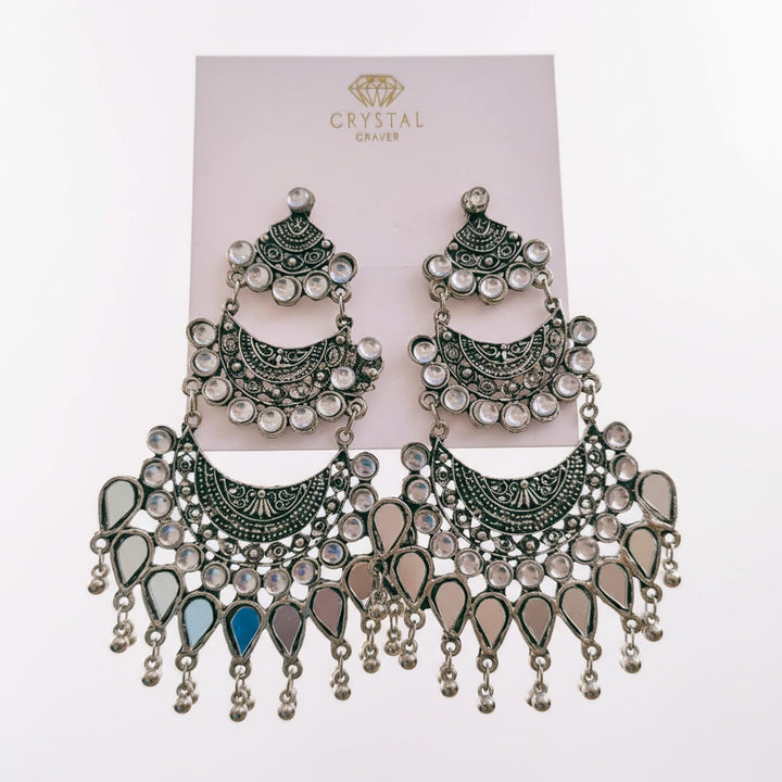 Long Bohemian Chandelier Oxidised Earrings
