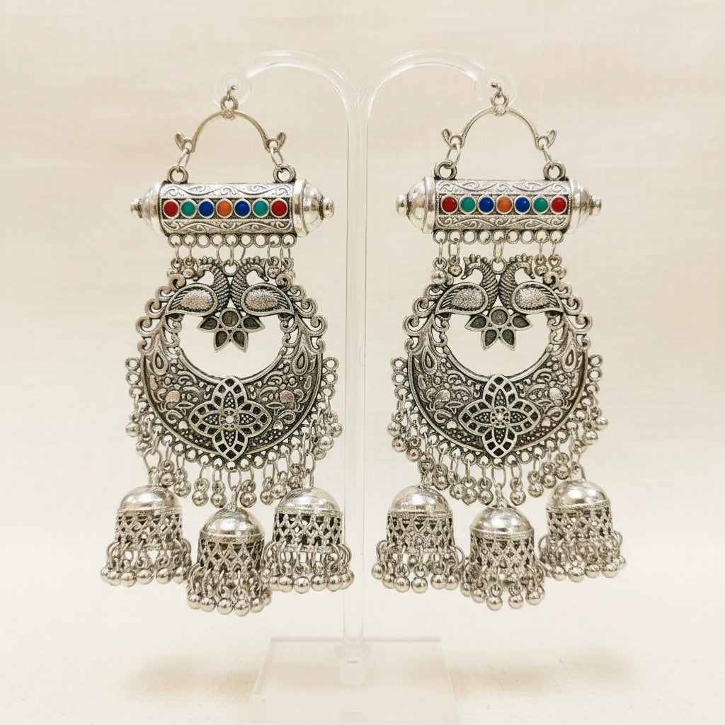 Long Chandbali Oxidised Earrings