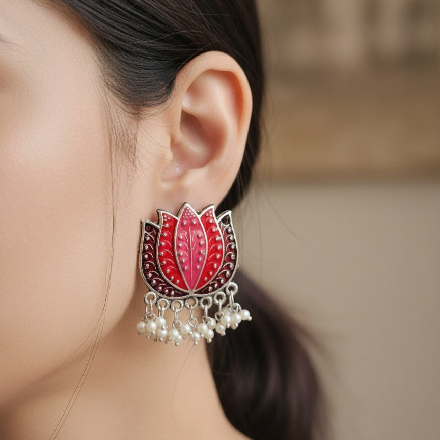 Lotus Meenakari Stud Earrings
