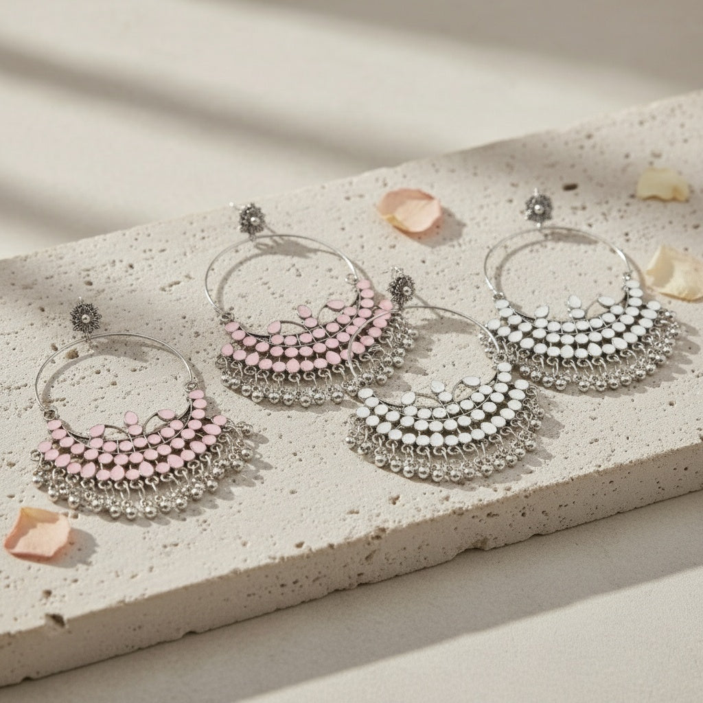 Oxidised Circular Pastel Bead Earring