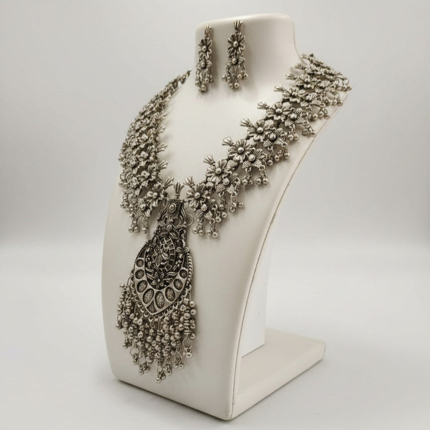 Bold Statement Oxidised Necklace With Earrings