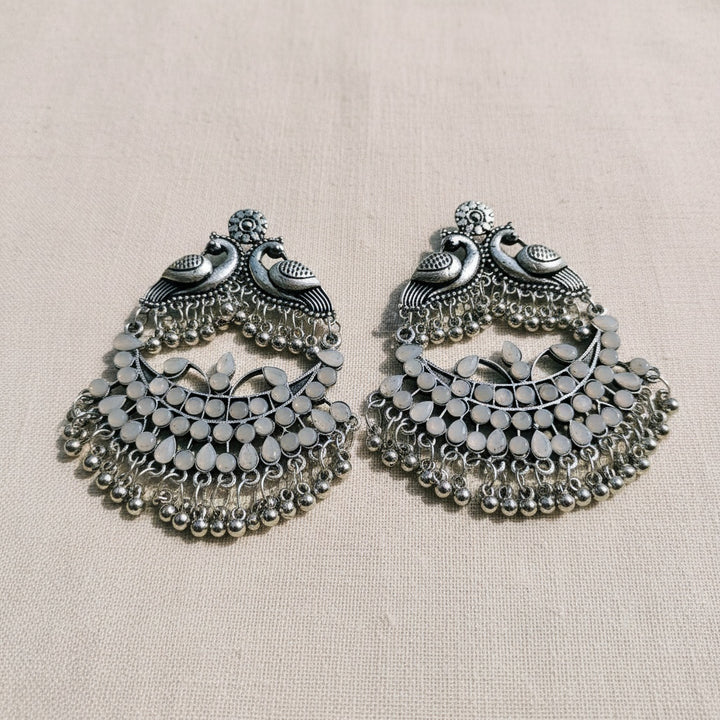 Long Ethnic Silver Oxidised Earrings