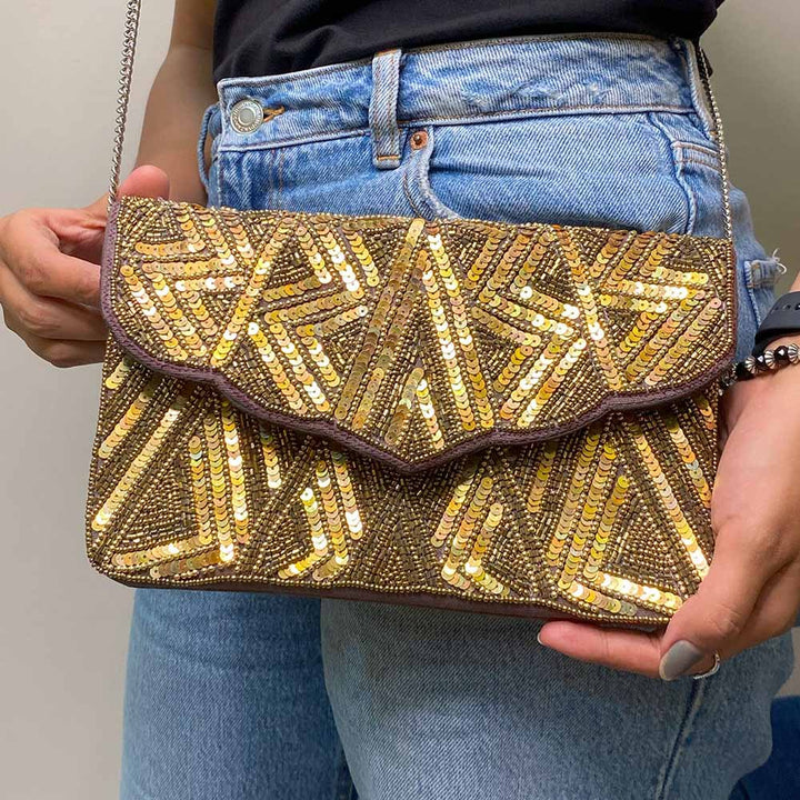Gold Beaded Boho Sling Bag