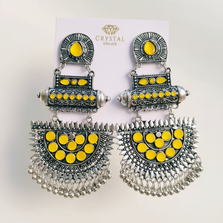 Large Yellow Cresent Oxidised Earrings