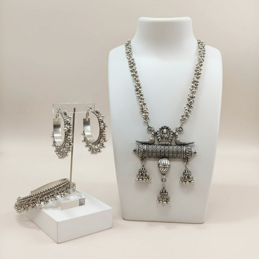 Long Oxidised Necklace Sets With Earring & Bangle