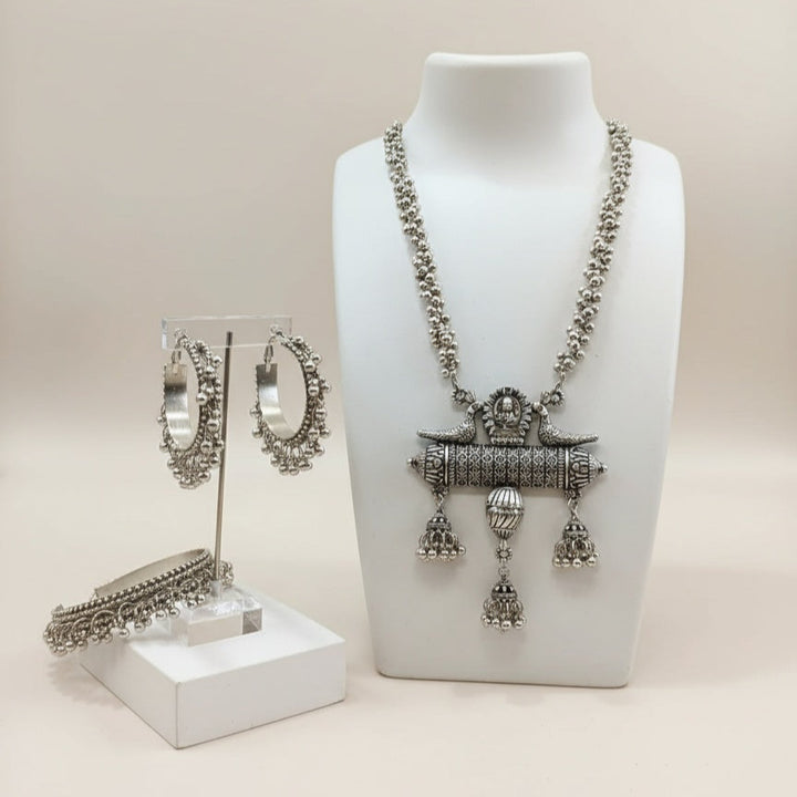Long Oxidised Necklace Sets With Earring & Bangle