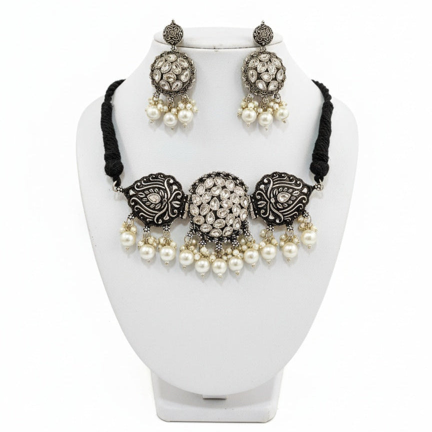 Crystal Embellished Oxidised Necklace Set