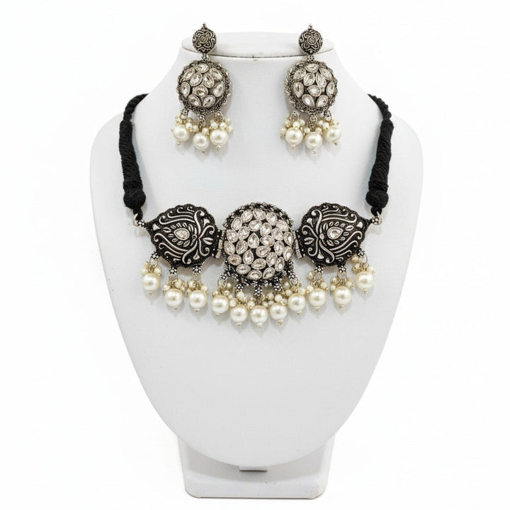 Crystal Embellished Oxidised Necklace Set