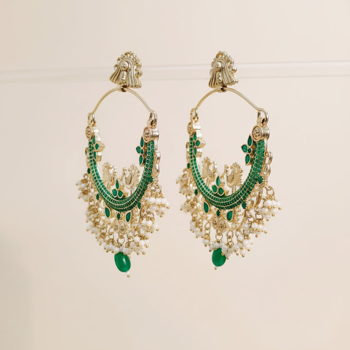 Large Green Chandbalis Drop Earrings