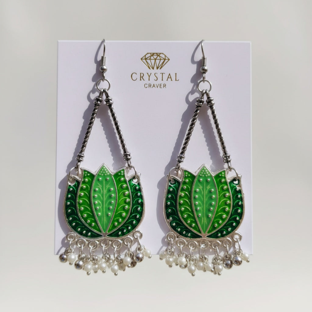 Long Meenakari Lotus Drop Earrings