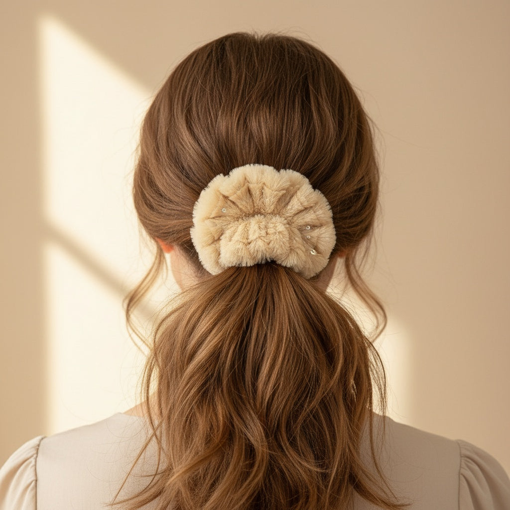Fluffy Golden Sequin Scrunchie