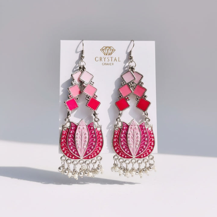 Long Meenakari Lotus Drop Earrings