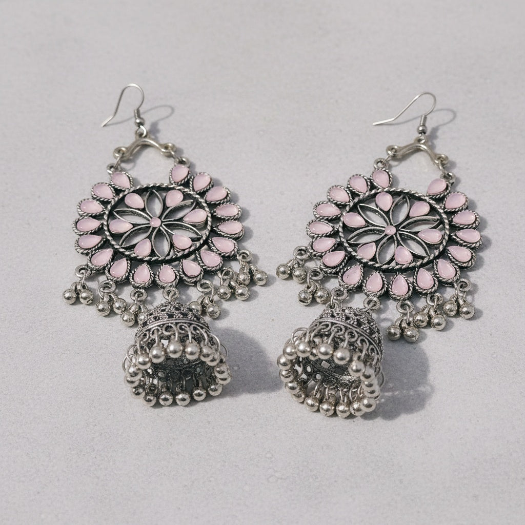 Light Floral Oxidised Earrings